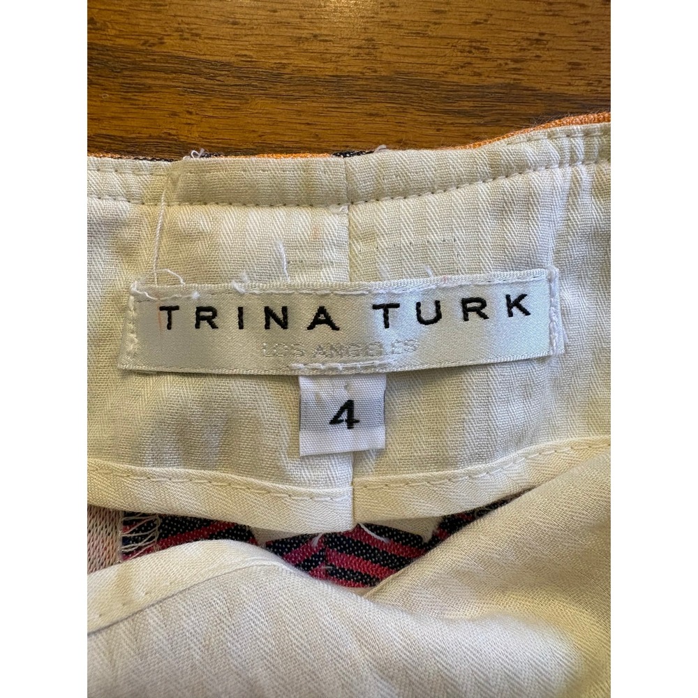 Trina Turk Women Pink Orange Striped Wide Leg Trousers Size 4 Boho Y2K Coastal - Picture 3 of 10
